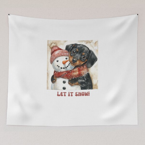 Item preview, Dachshund dog playing with snowman let it snow designed and sold by M1234s.