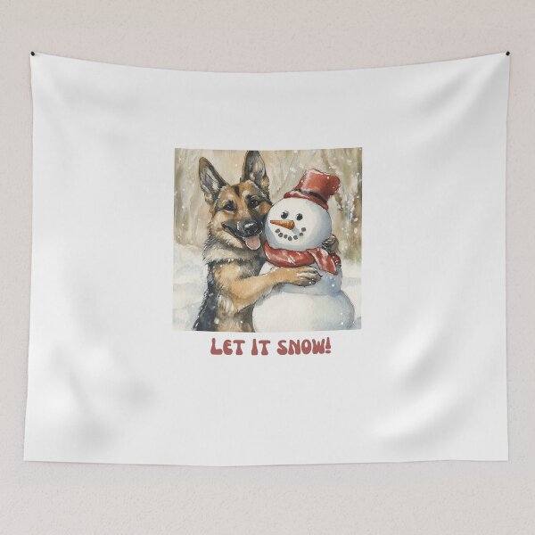 Item preview, German Shepherd dog playing with snowman let it snow designed and sold by M1234s.