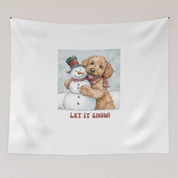 Item preview, Goldendoodle dog playing with snowman let it snow designed and sold by M1234s.