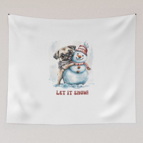 Item preview, Pug dog playing with snowman let it snow designed and sold by M1234s.