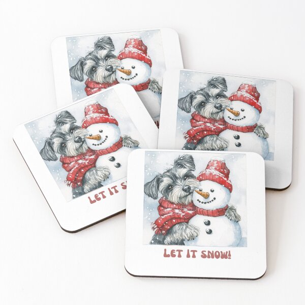 Item preview, Miniature Schnauzer dog playing with snowman let it snow designed and sold by M1234s.