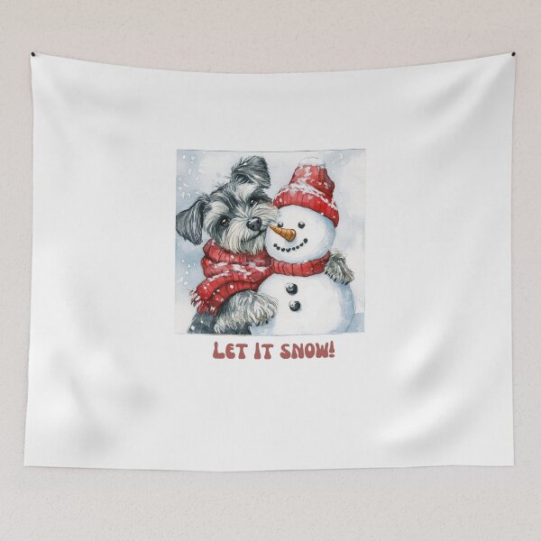 Item preview, Miniature Schnauzer dog playing with snowman let it snow designed and sold by M1234s.