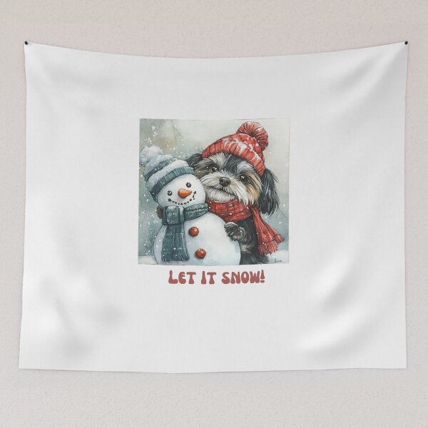Item preview, Shitzu dog playing with snowman let it snow designed and sold by M1234s.