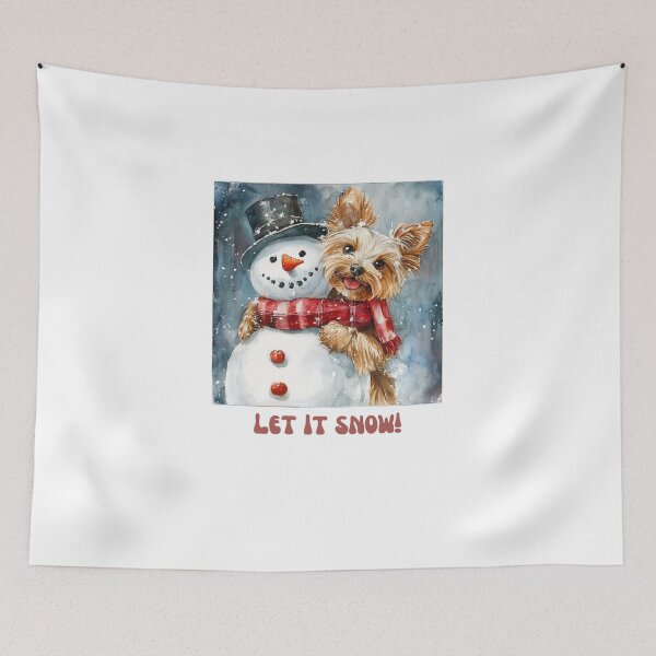 Item preview, Yorkie dog playing with snowman let it snow designed and sold by M1234s.