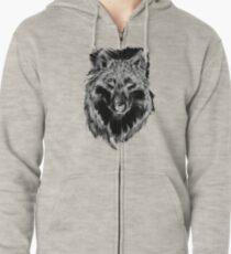 Lone Wolf in Gray Scale Awesome Hand Drawn Art Zipped Hoodie
