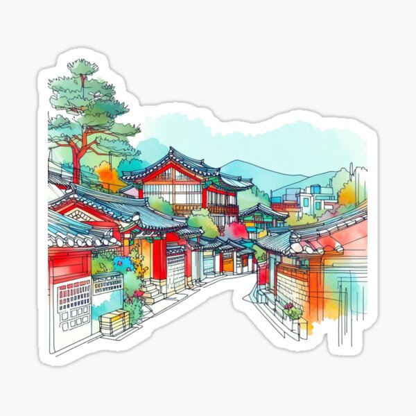 Item preview, Seoul Bukchon Hanok Village, South Korea - Beautiful 3D Illustration, designed and sold by PaintMeWorld.