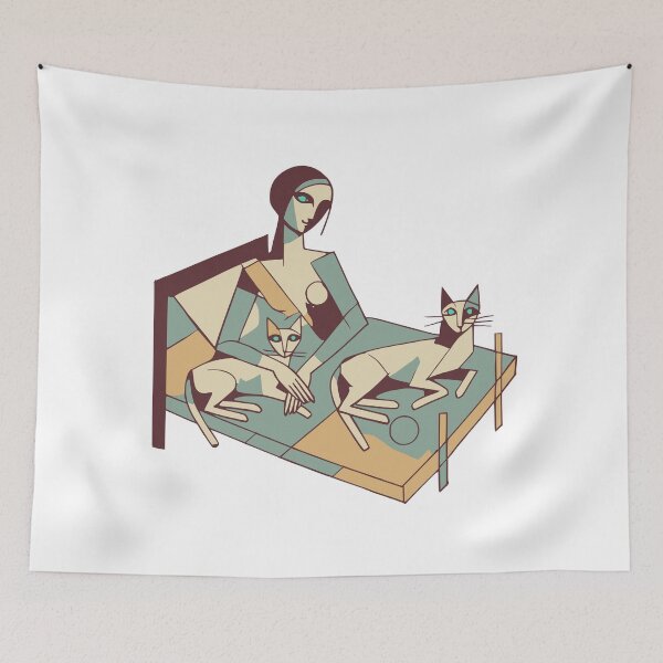 Item preview, Abstract Dadaist Woman with Cats on Bed designed and sold by 2Blue-Dots.