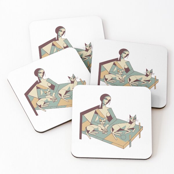 Item preview, Abstract Dadaist Woman with Cats on Bed designed and sold by 2Blue-Dots.
