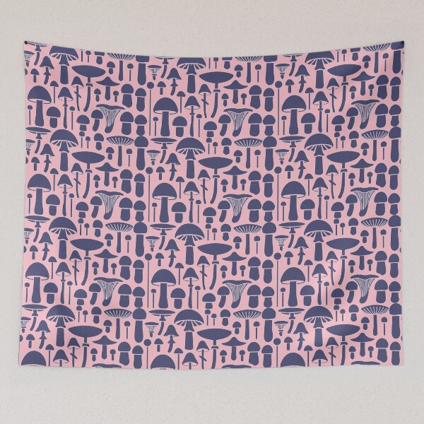 Item preview, Herbstgenuss:  Pilze & Natur - Muted Blue Mushroom Pattern on Pink  Background designed and sold by IraNiva.