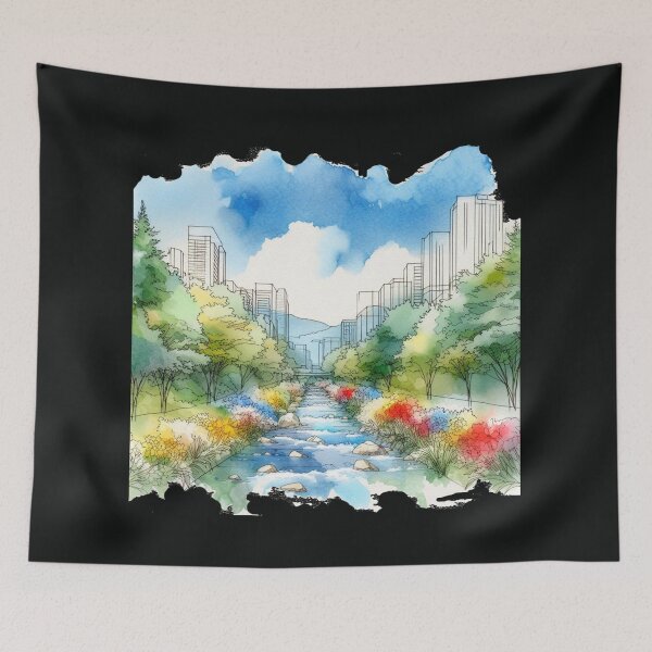 Item preview, Cheonggyecheon, Seoul, South Korea - Beautiful 3D Illustration, designed and sold by PaintMeWorld.