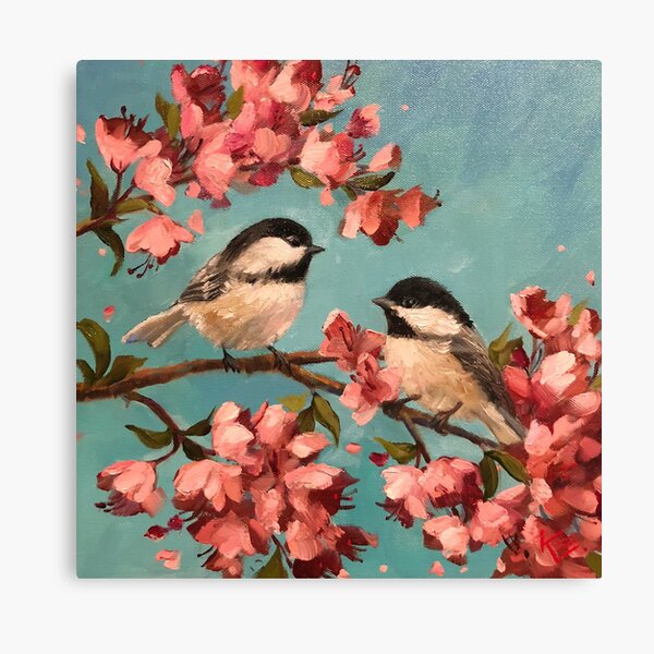 Chickadees & Cherry Blossoms Canvas Print