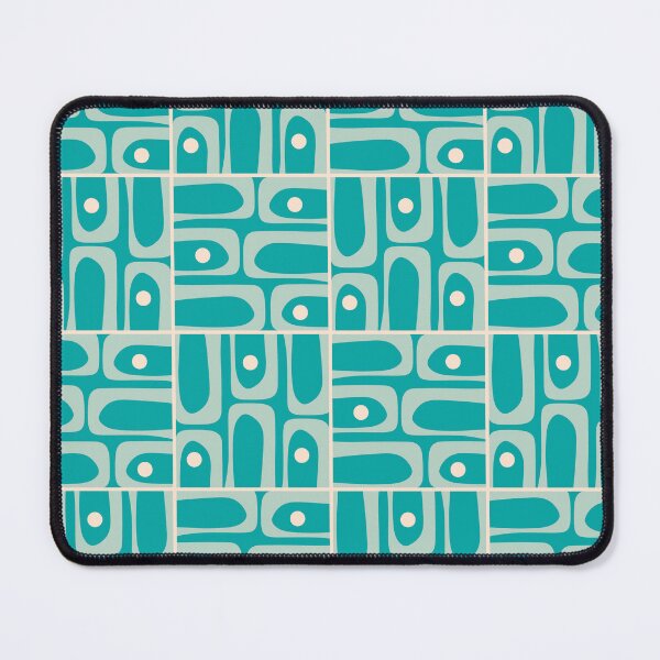Item preview, Mid Century Modern Piquet Abstract Geometric Multi Tiled Pattern in Aqua Teal and Cream designed and sold by kierkegaard.