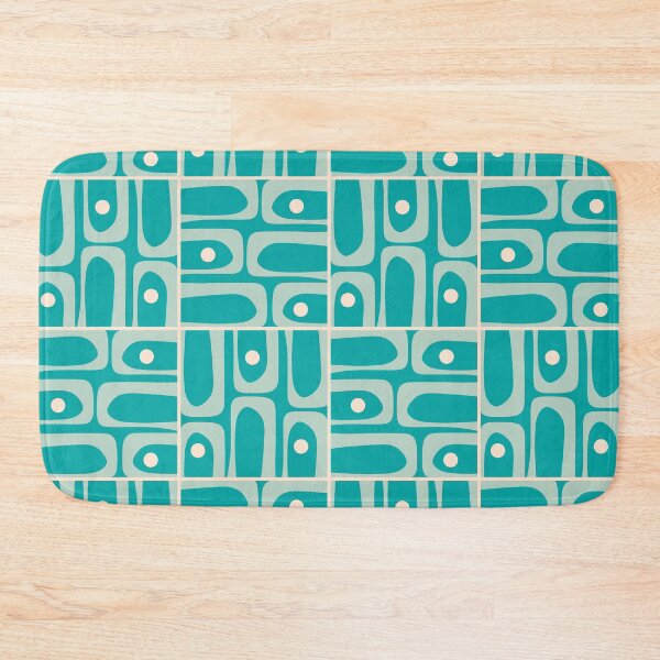 Item preview, Mid Century Modern Piquet Abstract Geometric Multi Tiled Pattern in Aqua Teal and Cream designed and sold by kierkegaard.