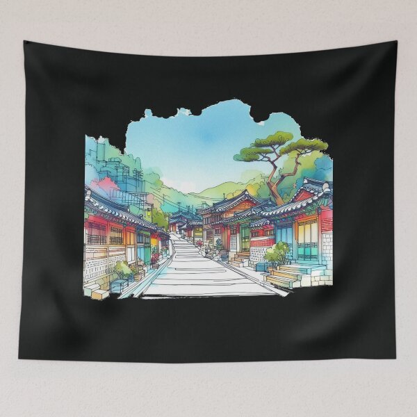 Item preview, Seoul Bukchon Hanok Village, South Korea - Beautiful 3D Illustration, designed and sold by PaintMeWorld.