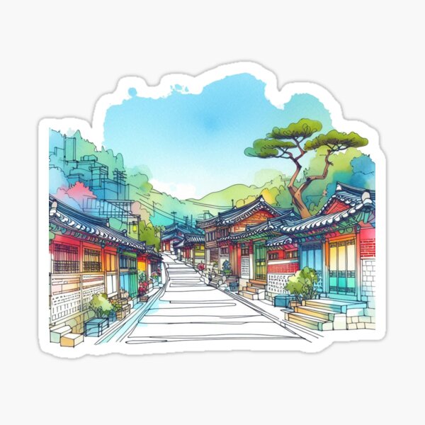 Item preview, Seoul Bukchon Hanok Village, South Korea - Beautiful 3D Illustration, designed and sold by PaintMeWorld.