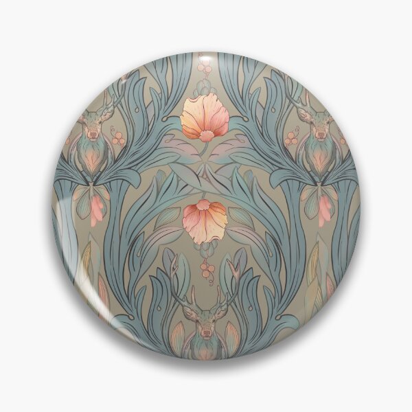 Item preview, Art Nouveau seamless pattern, floral/deer in woods designed and sold by Olena Terzi.