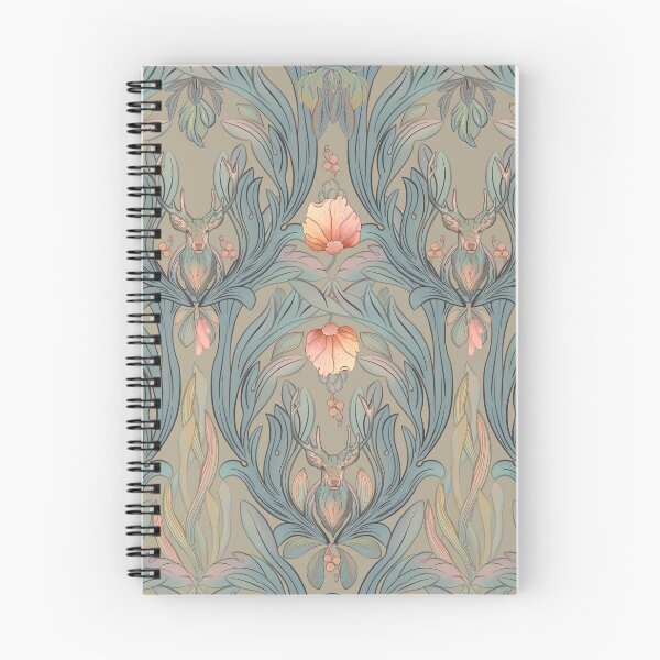 Item preview, Art Nouveau seamless pattern, floral/deer in woods designed and sold by Olena Terzi.