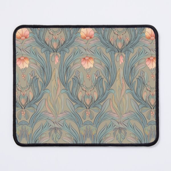 Item preview, Art Nouveau seamless pattern, floral/deer in woods designed and sold by Olena Terzi.
