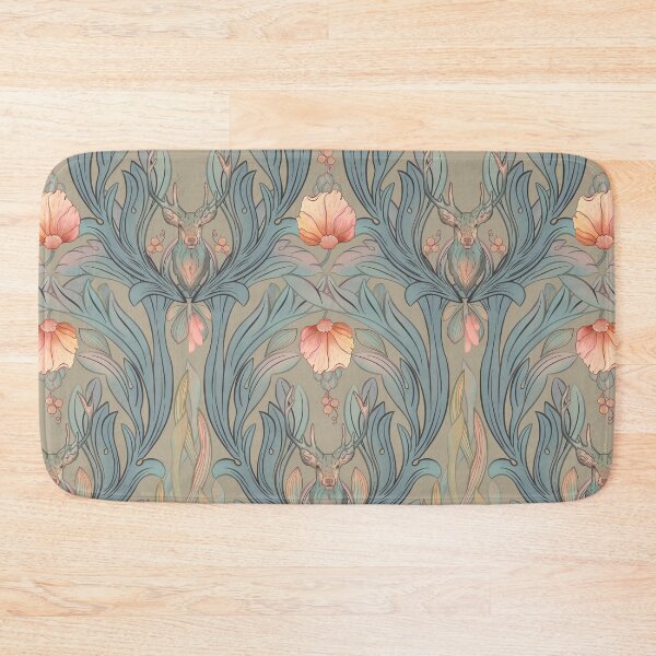 Item preview, Art Nouveau seamless pattern, floral/deer in woods designed and sold by Olena Terzi.