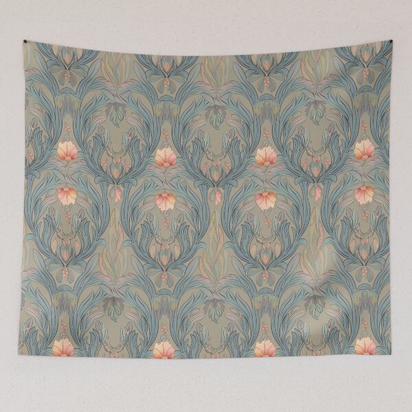 Item preview, Art Nouveau seamless pattern, floral/deer in woods designed and sold by Olena Terzi.