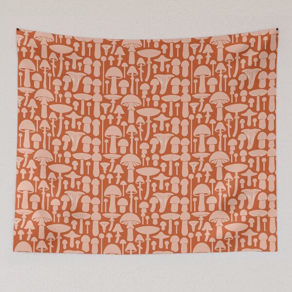 Item preview, Herbstschätze: Pilze sammeln – Beiges Pilzmuster auf orange-braunem Hintergrund designed and sold by IraNiva.