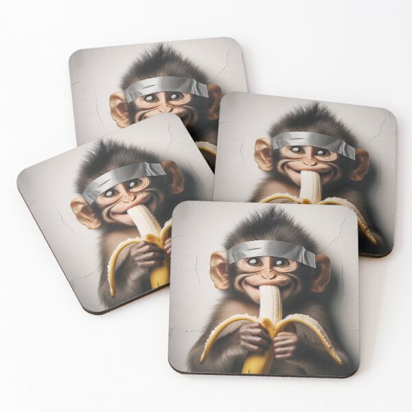 Item preview, A monkey with large ears holds a peeled banana against a cracked wall backdrop designed and sold by homydesign.