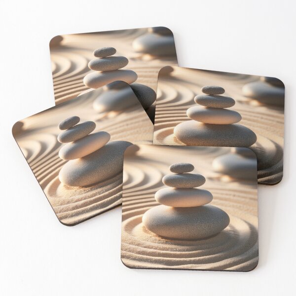 Item preview, Balanced stones on a sand garden with circular patterns designed and sold by homydesign.