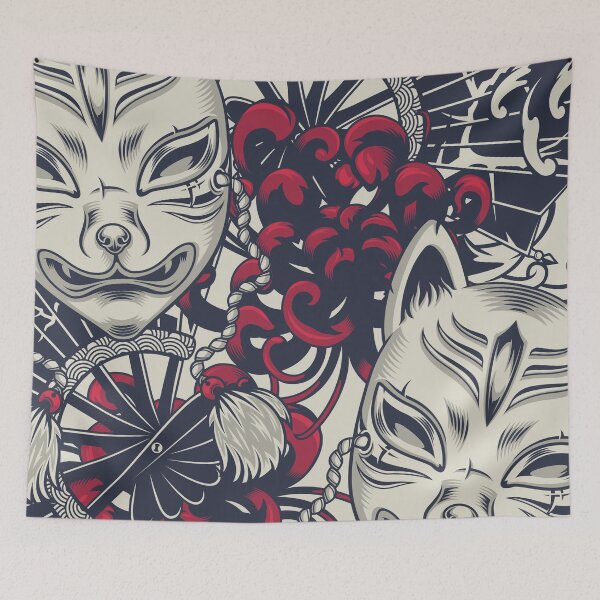 Item preview, Vintage Japanese Masks Textile Pattern - Cultural Elegance for Home Décor designed and sold by paulo silveira.