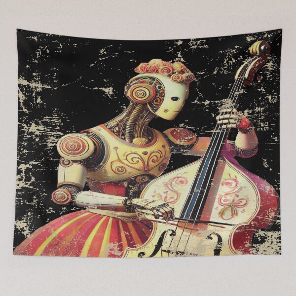 Item preview, Fairy Tale Android Playing Contrabass – Futuristic Vintage Style designed and sold by DreamsArtwear.
