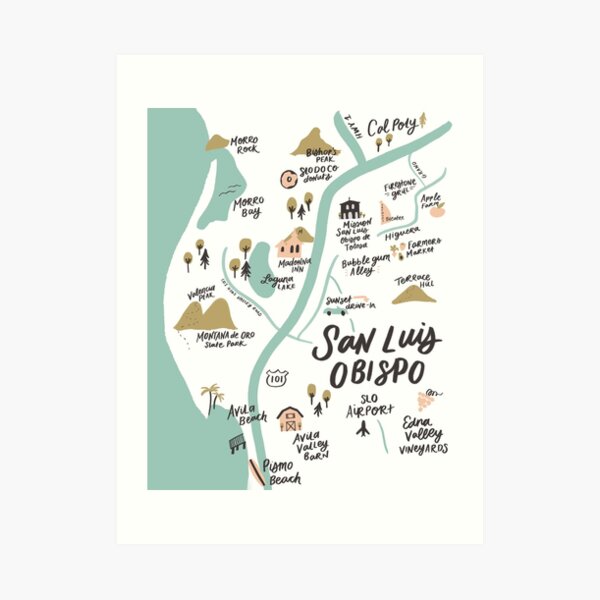 San Luis Obispo Map Art Print