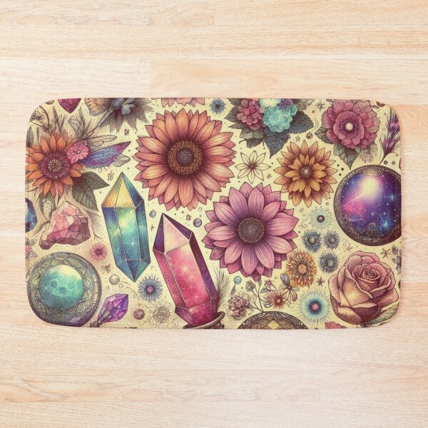Item preview, Retro picture with flowers and crystals designed and sold by TheMysticCats.