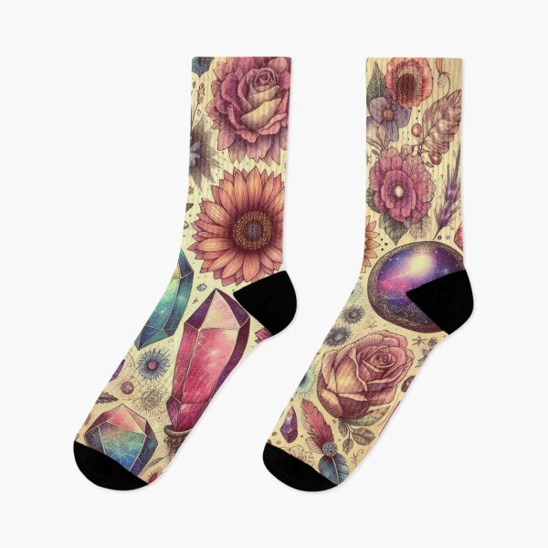 Item preview, Retro picture with flowers and crystals designed and sold by TheMysticCats.