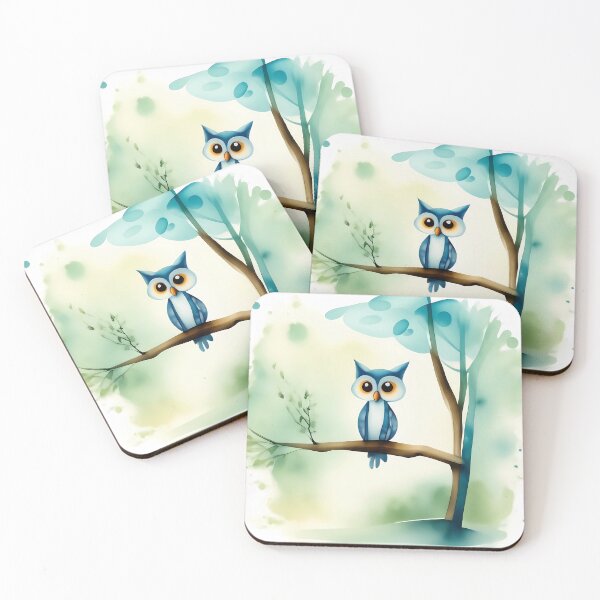 Item preview, Blue Owl on a Tree Branch designed and sold by Twittlefish.