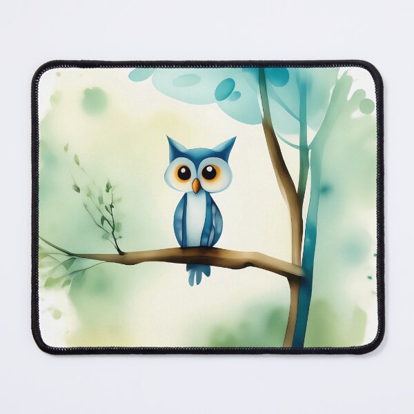 Item preview, Blue Owl on a Tree Branch designed and sold by Twittlefish.