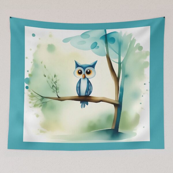 Item preview, Blue Owl on a Tree Branch designed and sold by Twittlefish.