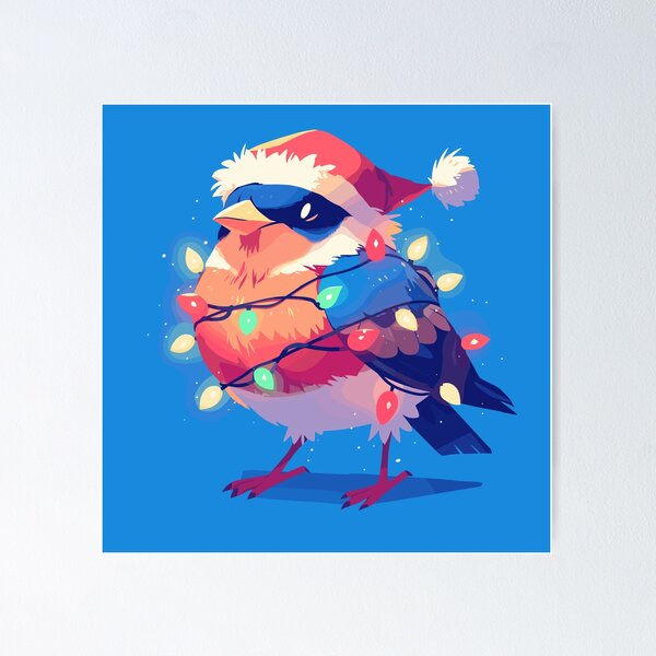 Item preview, Cute bluebird tangled in Christmas lights designed and sold by etherElric.