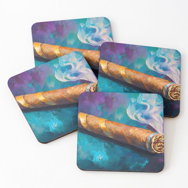 Item preview, Smoky Sophistication - Swirling Cigar Smoke Against a Bold Blue and Purple Backdrop designed and sold by OlfactoART Studio.