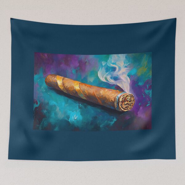 Item preview, Smoky Sophistication - Swirling Cigar Smoke Against a Bold Blue and Purple Backdrop designed and sold by OlfactoART Studio.