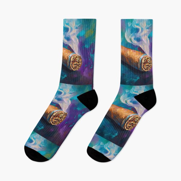 Item preview, Smoky Sophistication - Swirling Cigar Smoke Against a Bold Blue and Purple Backdrop designed and sold by OlfactoART Studio.