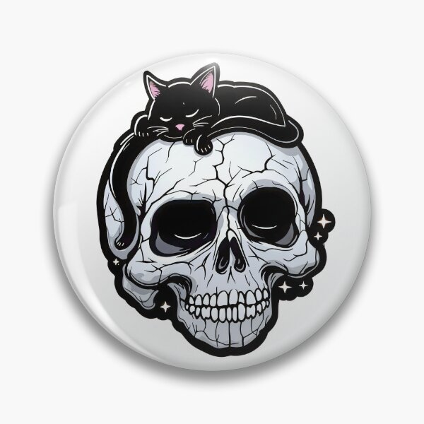 Item preview, Skull with a black cat sleeping on top designed and sold by blackbean21.