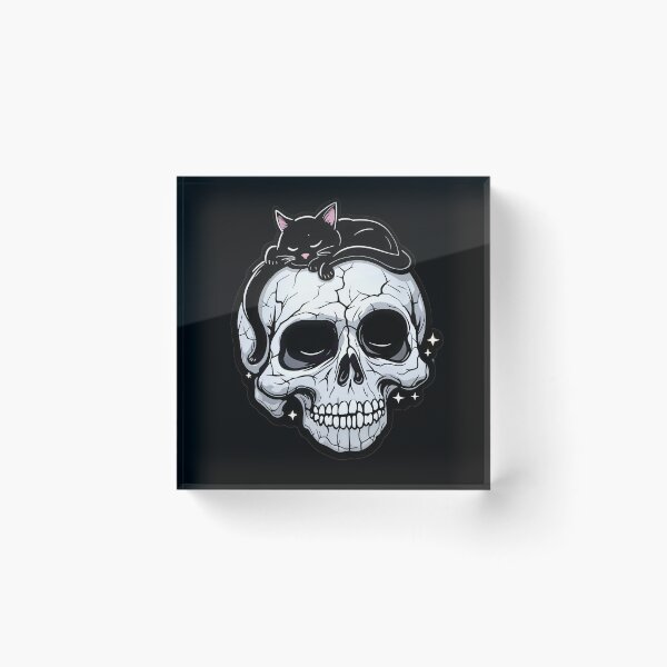 Item preview, Skull with a black cat sleeping on top designed and sold by blackbean21.