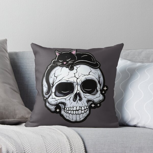 Item preview, Skull with a black cat sleeping on top designed and sold by blackbean21.