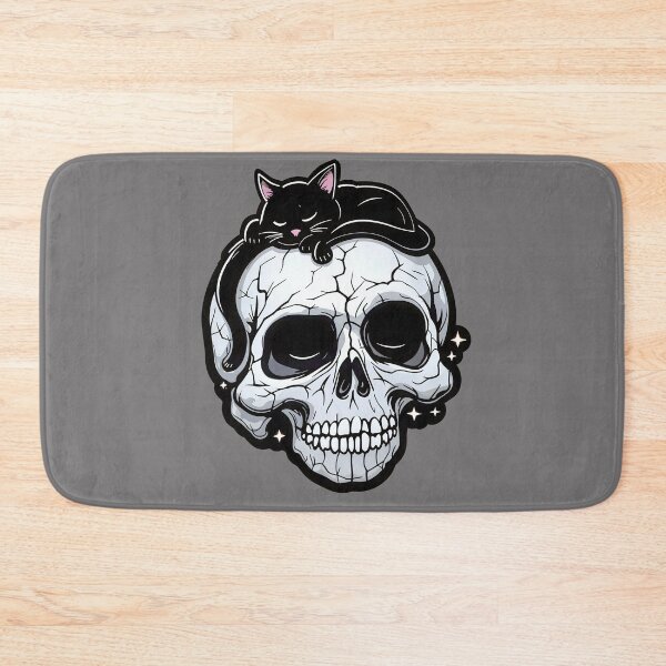 Item preview, Skull with a black cat sleeping on top designed and sold by blackbean21.