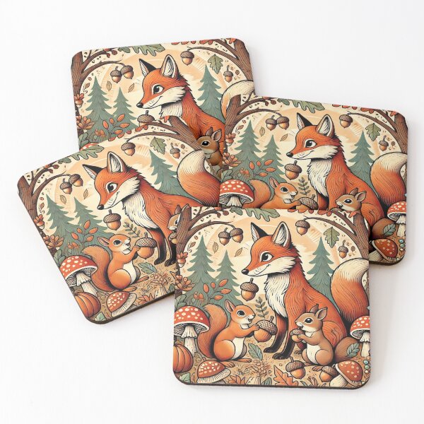 Item preview, Whimsical Fox and Squirrels Gathering Acorns designed and sold by WildlifeWhimsy.