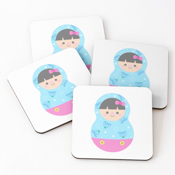 Item preview, Hand Drawn Cute Matryoshka Russian Dolls light Blue Flowers Pattern headscarf  designed and sold by nuchz.