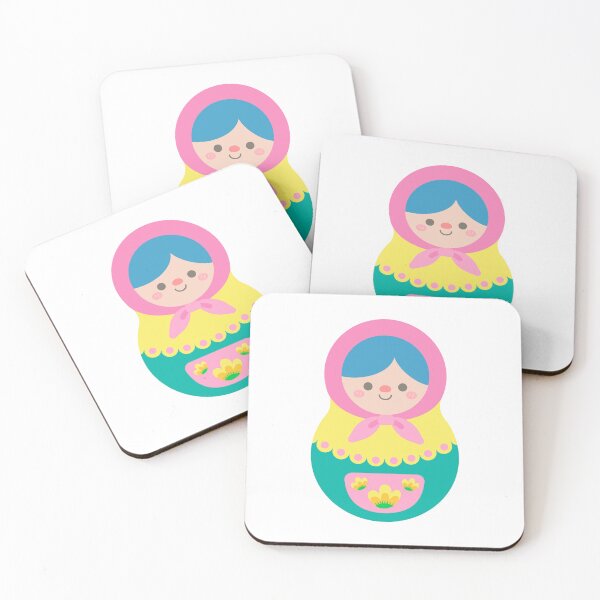 Item preview, Hand Drawn Cute Matryoshka Russian Dolls Pink and Yellow headscarf  designed and sold by nuchz.