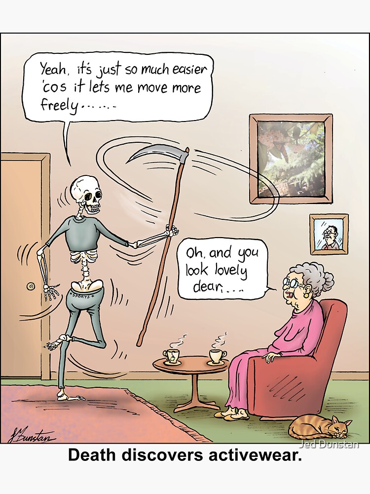 Death Discovers Activewear.  Sticker