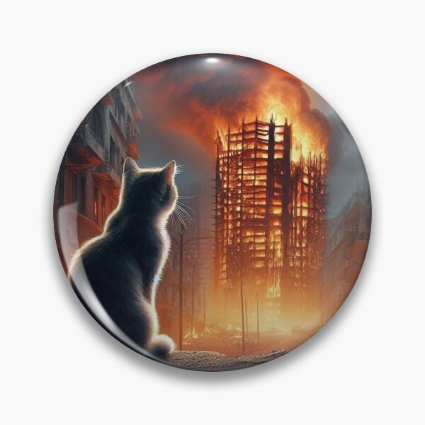 Artikelvorschau, Von KI generierte Katze betrachtet brennende Brandschornsteine entworfen und verkauft von AI-this-is-AI.