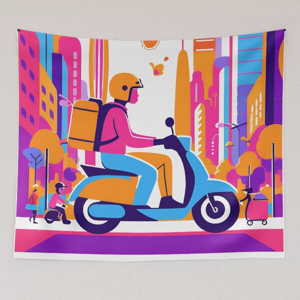Item preview, Vibrant Urban Scooter Delivery Illustration designed and sold by RaiyaTees.