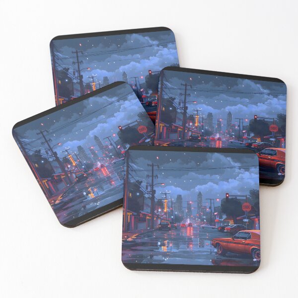 Item preview, Retro Neon Cityscape in the Rain designed and sold by GreenInkXpress.